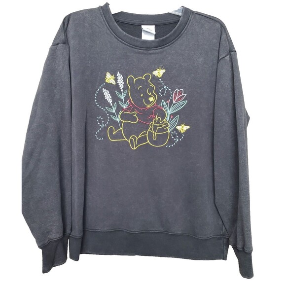 Disney Winnie The Pooh Women's Gray Embroidered Crewneck Sweatshirt Size Large - Picture 1 of 7